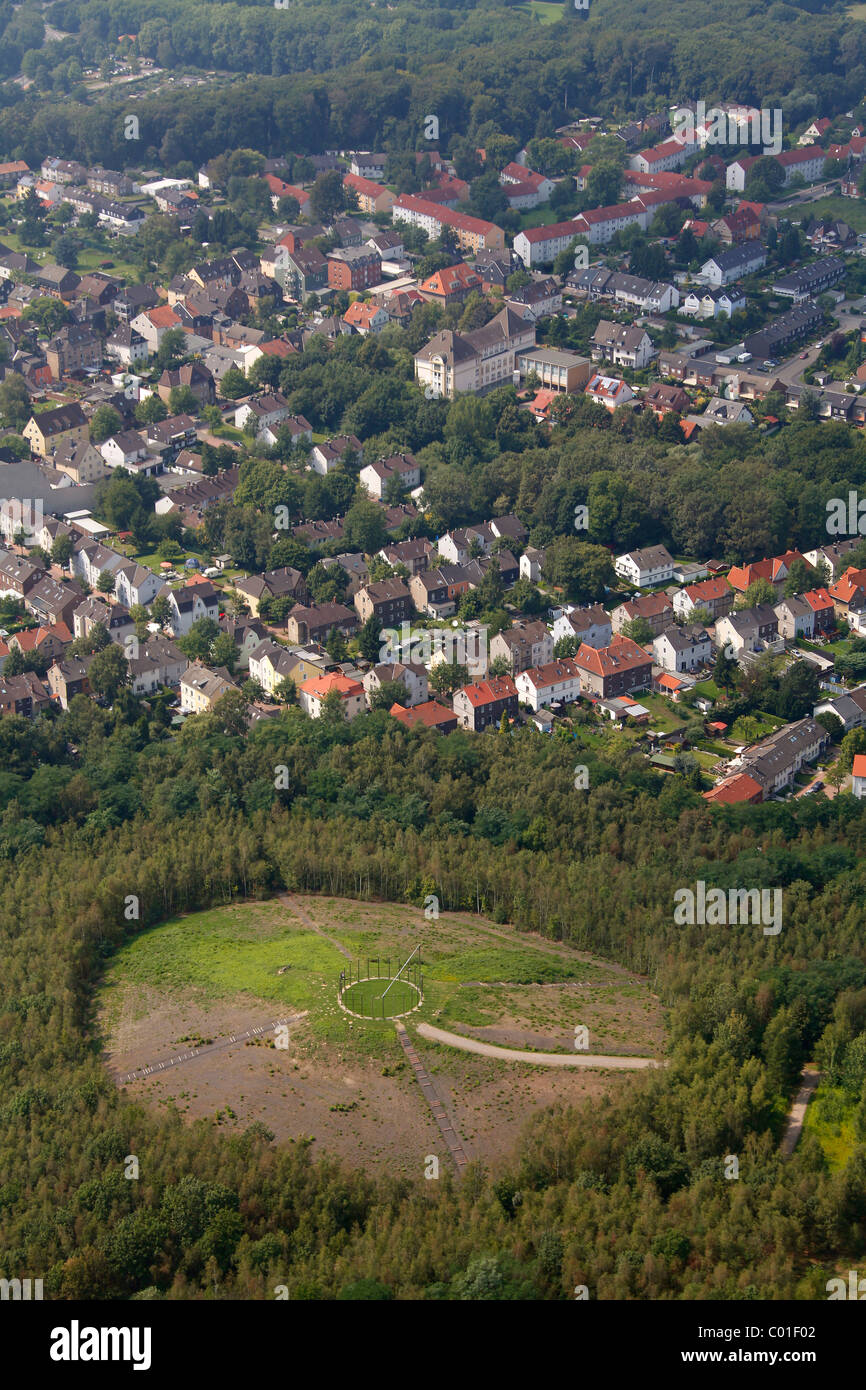 Luftbild anzeigen, Wahrzeichen, Kunstwerk von Jan Bormann, Schwerin, Castrop-Rauxel, Ruhrgebiet, Nordrhein-Westfalen, Deutschland, Europa Stockfoto