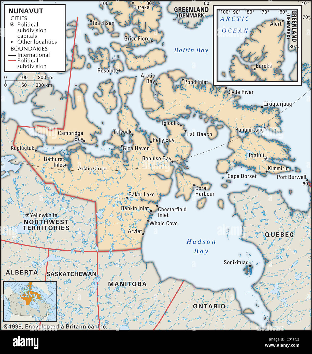 Karte von Nunavut Stockfoto