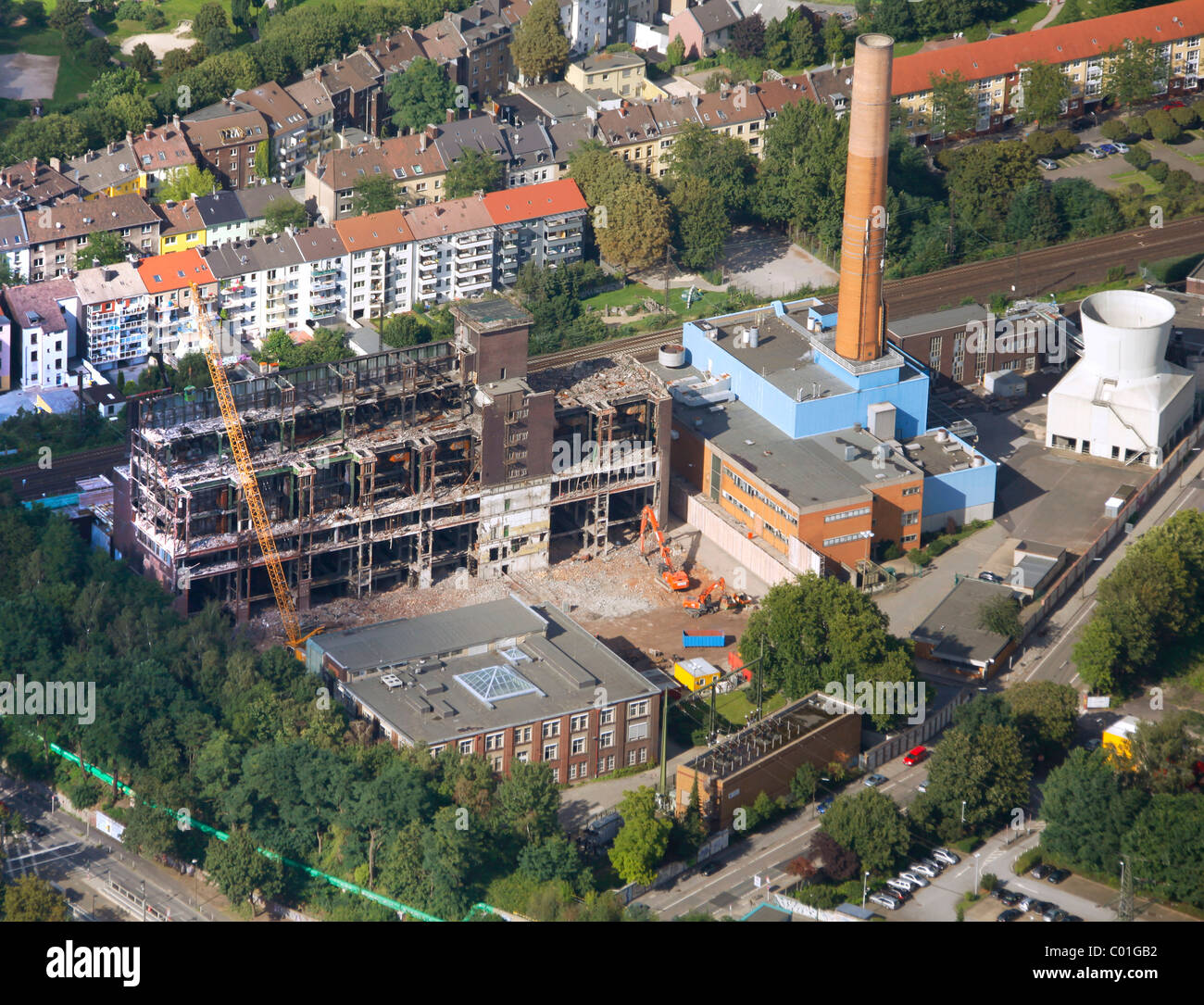Luftaufnahme, Abriss von einem Kraftwerk, Weissenburger Strasse Straße, Dortmund, Ruhrgebiet, Nordrhein-Westfalen Stockfoto