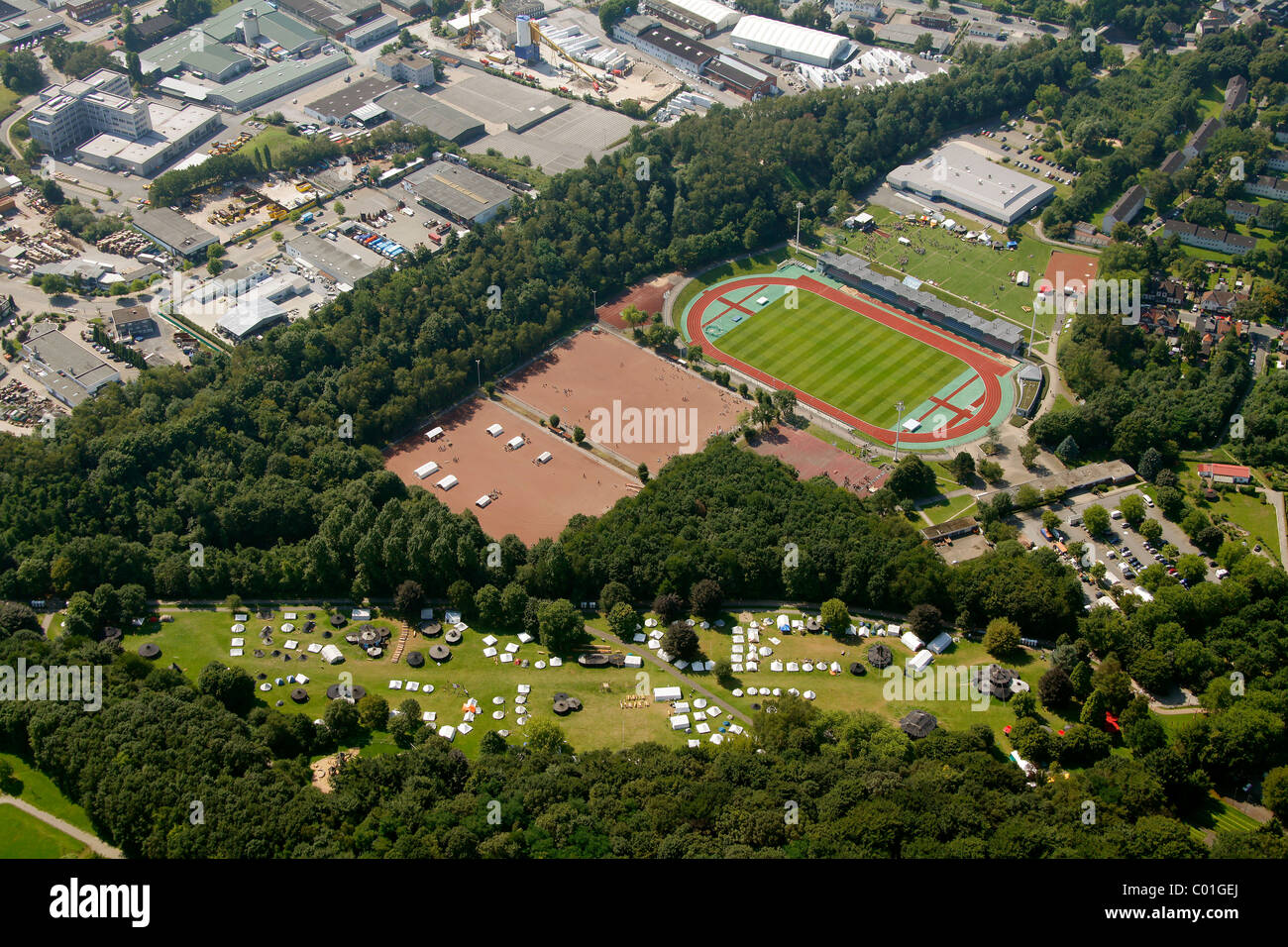 Luftaufnahme, Pfadfinderschaft Sankt Georg, ein deutscher scout Association, DPSG, ruhrjamb.2010, ein internationaler Scout camp, Projekt Stockfoto