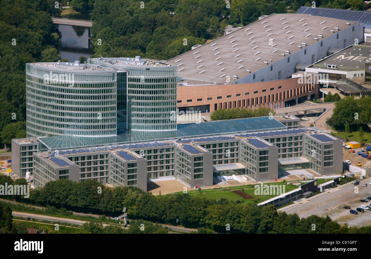 Luftbild, neue Konzernzentrale der EON Ruhrgas, eine deutsche Energie Corporation, Essen, Ruhrgebiet, Nordrhein-Westfalen Stockfoto