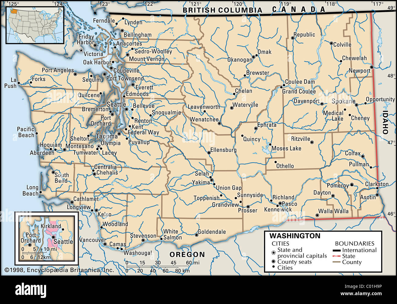 Karte von Washington State Stockfoto