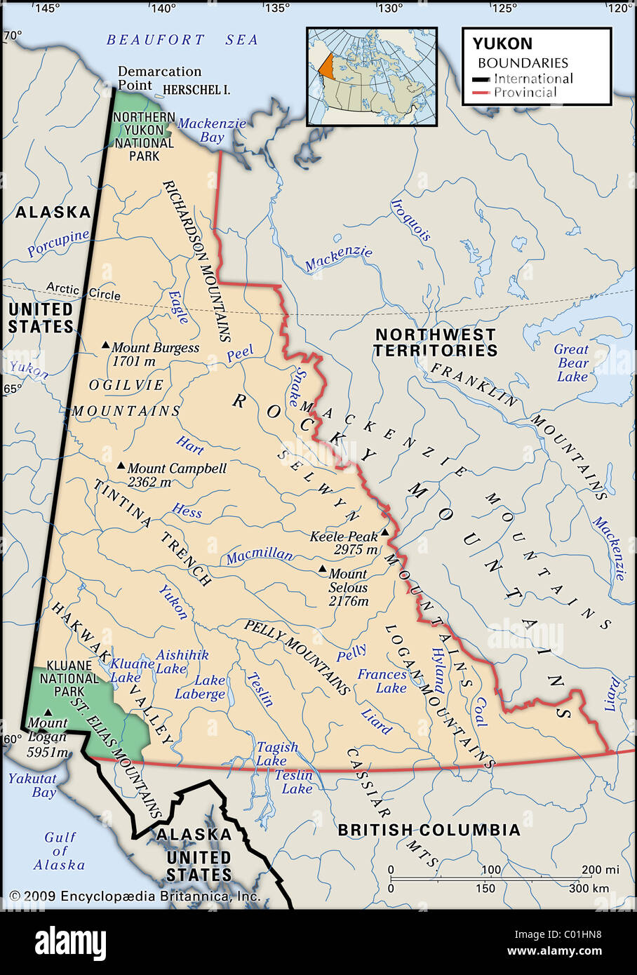 Karte von Yukon-Territorium Stockfoto