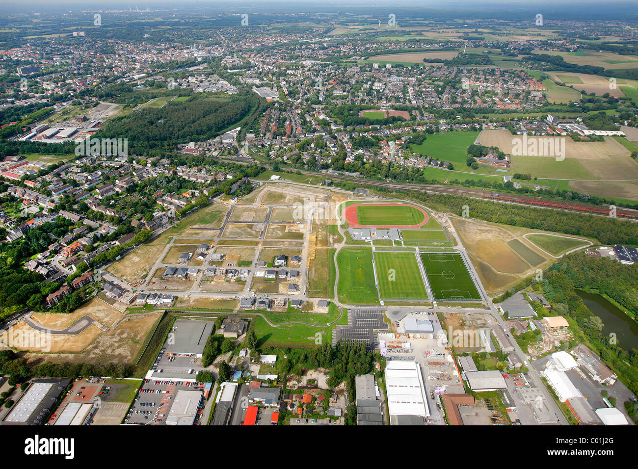 Luftaufnahme, Maybacher Heide Gebäude und Umgebung, Recklinghausen, Ruhr Gebiet, North Rhine-Westphalia, Deutschland, Europa Stockfoto