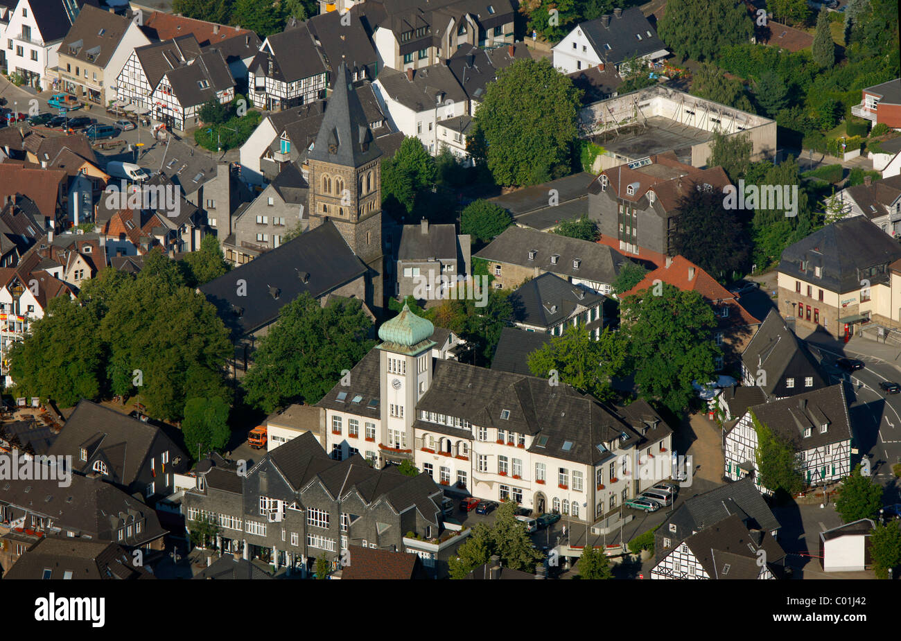 Antenne zu sehen, Rathaus, Herdecke, Ruhrgebiet und Umgebung, Nordrhein-Westfalen, Deutschland, Europa Stockfoto