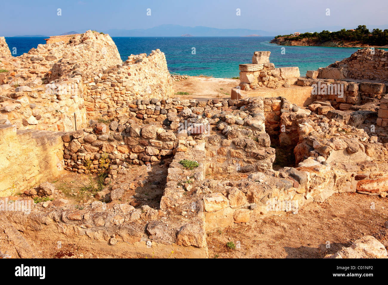 Die griechische archäologische Stätte des antiken Aegina, Kolna, griechische Saronischen Inseln Stockfoto