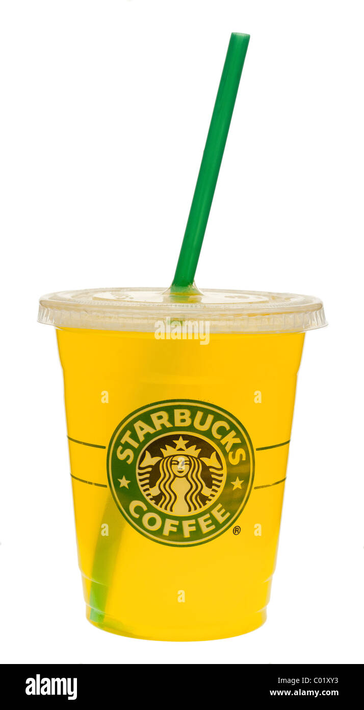 Starbucks Orange Saft trinken Stockfoto