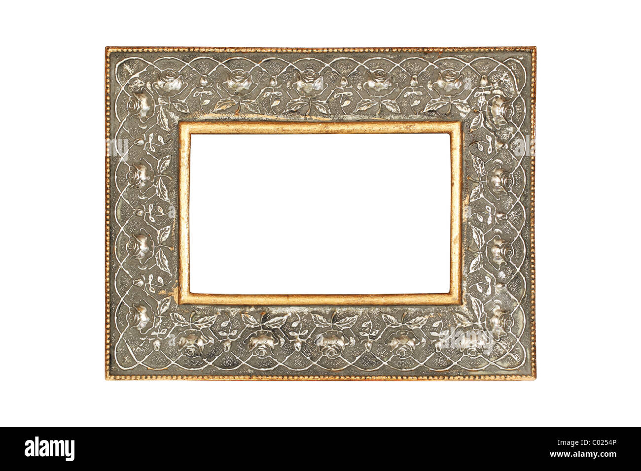 Silber-Gold Bilderrahmen isoliert auf weißem Hintergrund Stockfoto