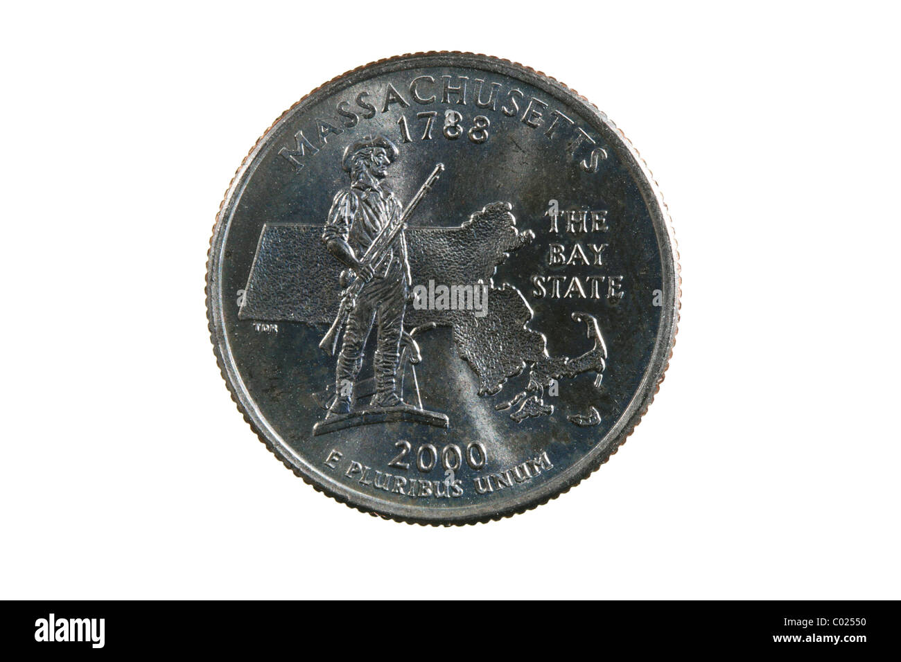 Massachusetts state Quarter-Münze isoliert auf weißem Hintergrund Stockfoto