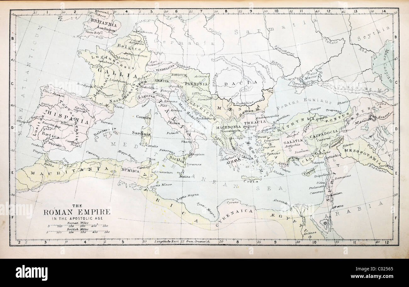 Karte des römischen Reiches in der apostolischen Zeit aus einem 19. Jahrhundert Bibel Stockfoto