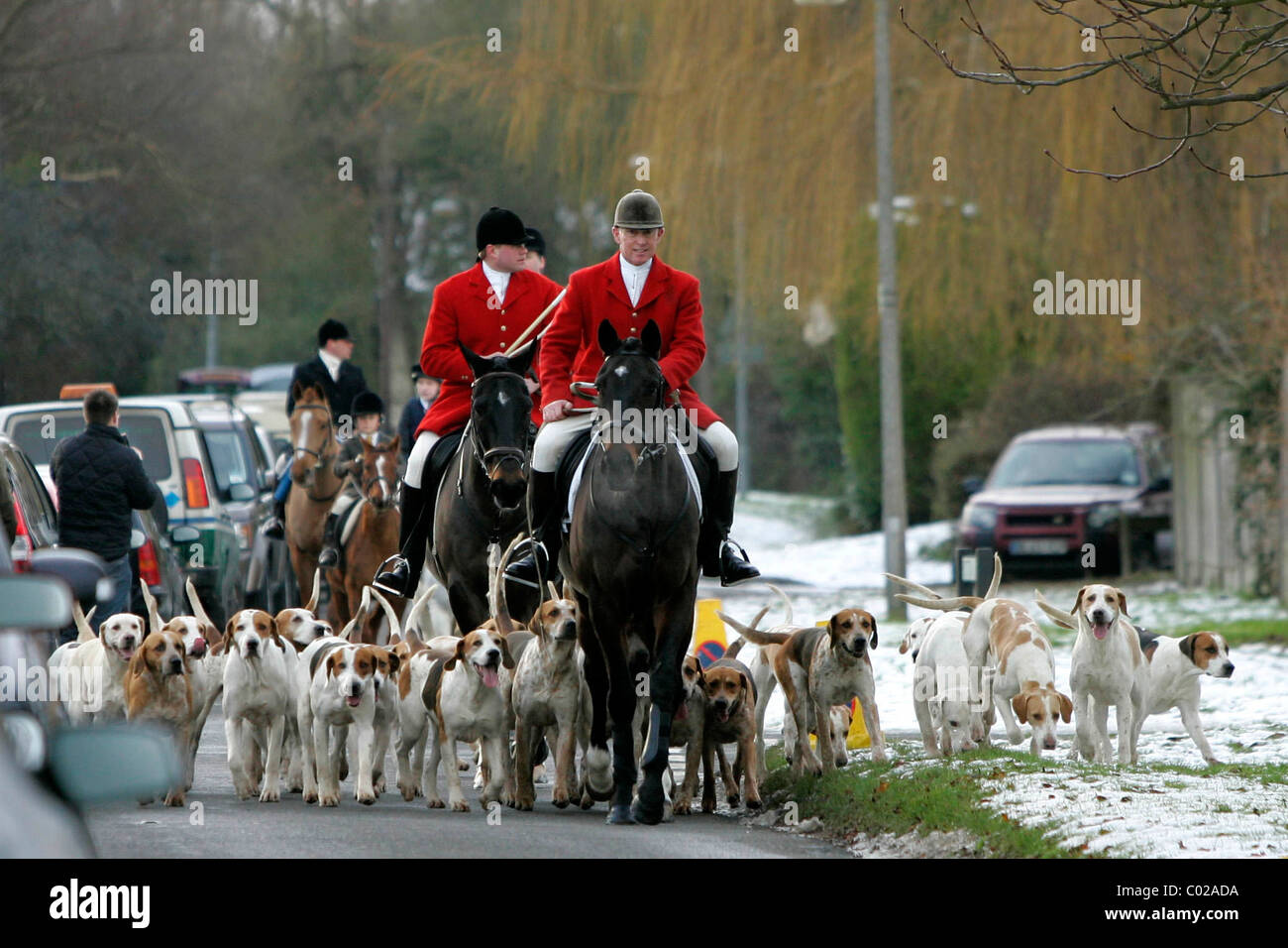 Die Cambridgeshire mit Enfield Chase Hunt treffen sich am Eltisley Green, Eltisley, St. Neots in Cambridgeshire BOXING DAY Stockfoto