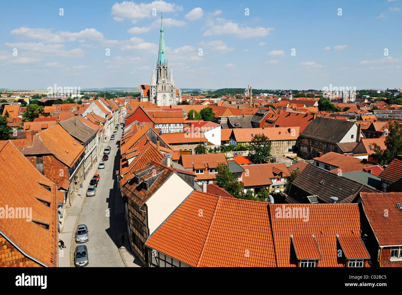 Altstadt-Zentrum-Ensemble mit der Marienkirche, die größte Hallenkirche in Thüringen, Stadt Mühlhausen Stockfoto