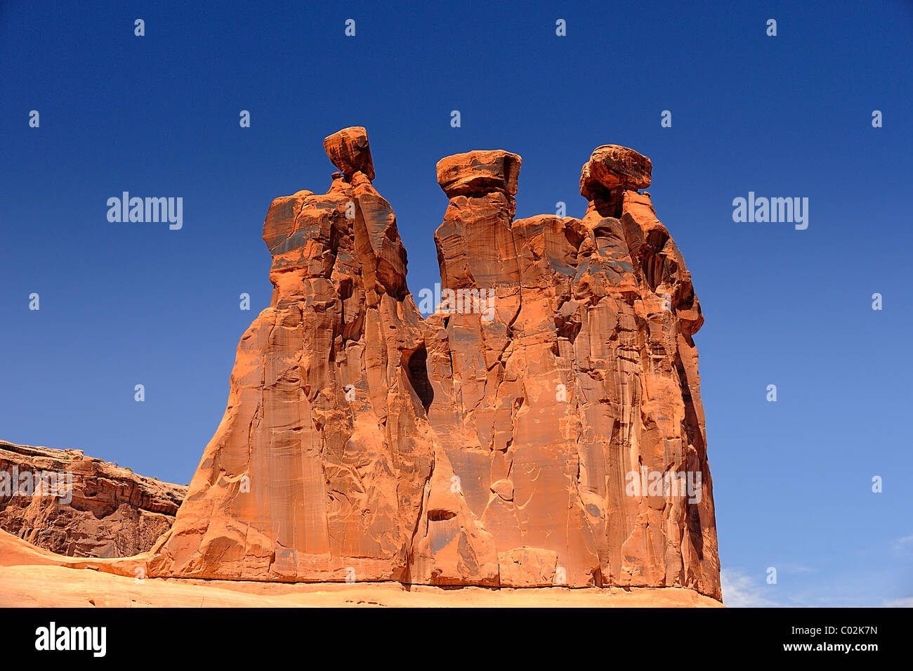 Drei Klatsch rock Formation im Arches National Park in Utah, in der Nähe von Moab, USA Stockfoto