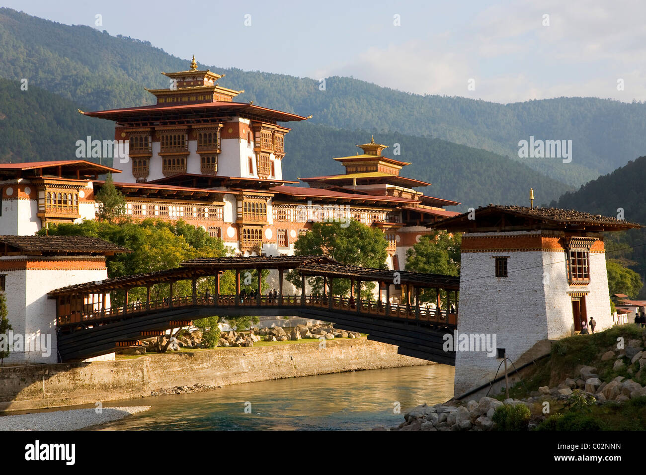 Dzong von Punakha, buddhistische Kloster Festung, Mochu Fluss, Bhutan, Königreich Bhutan, Südasien Stockfoto
