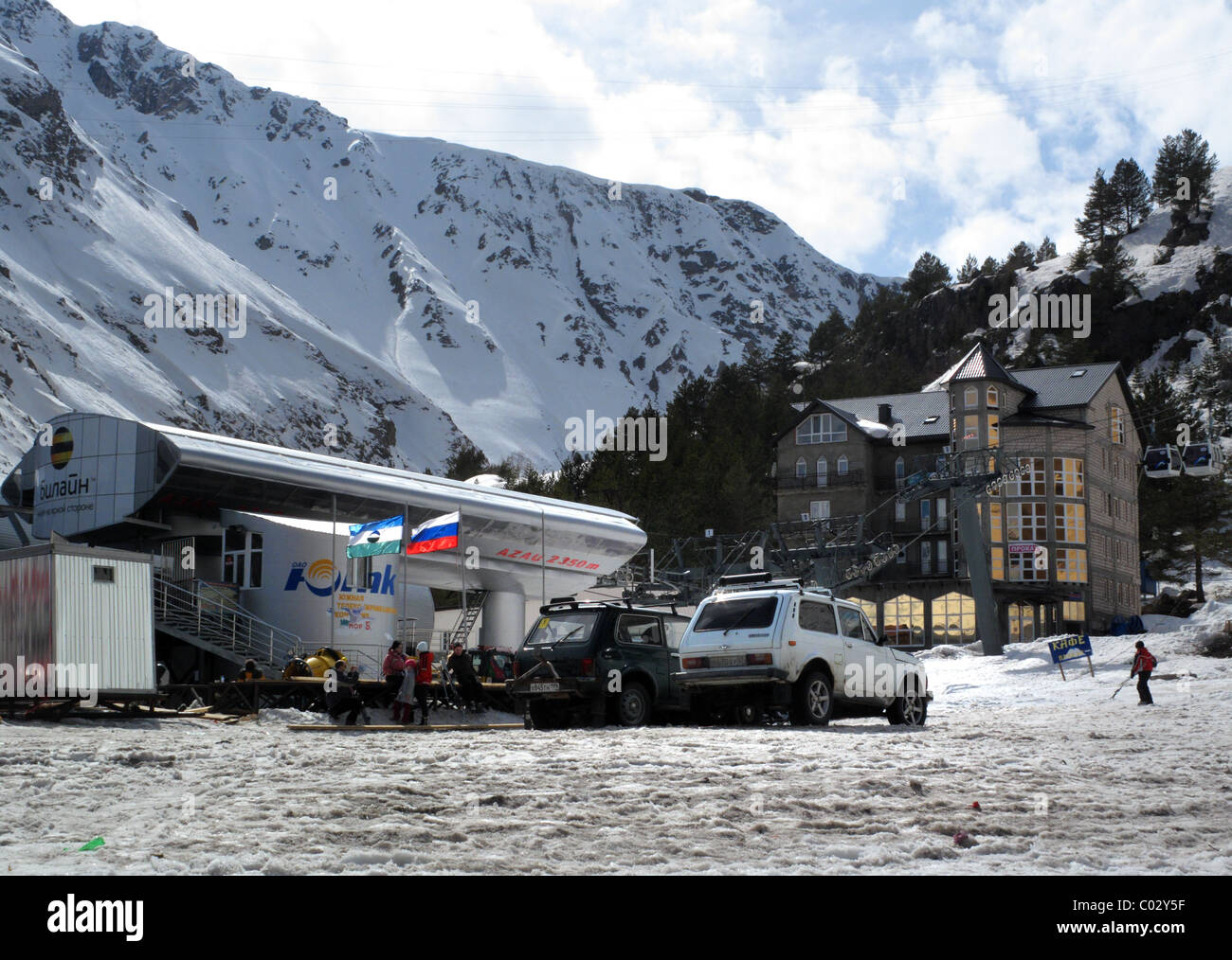 Base Liftstation am Elbrus, Kaukasus, Russland Stockfoto