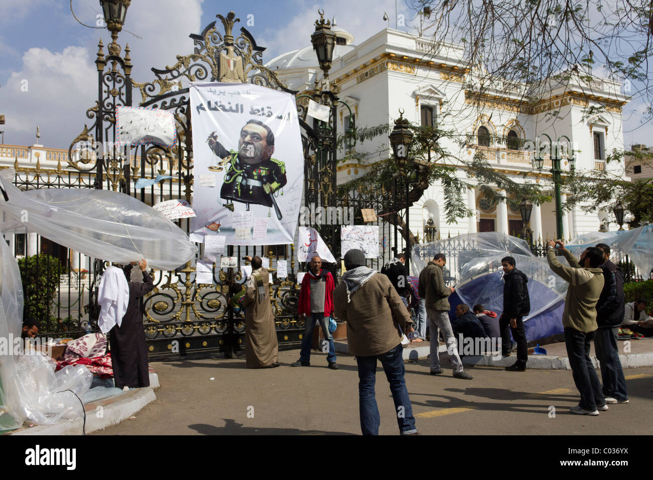 Anti-Mubarak Demonstranten bei Volksversammlung, Kairo, Ägypten Stockfoto
