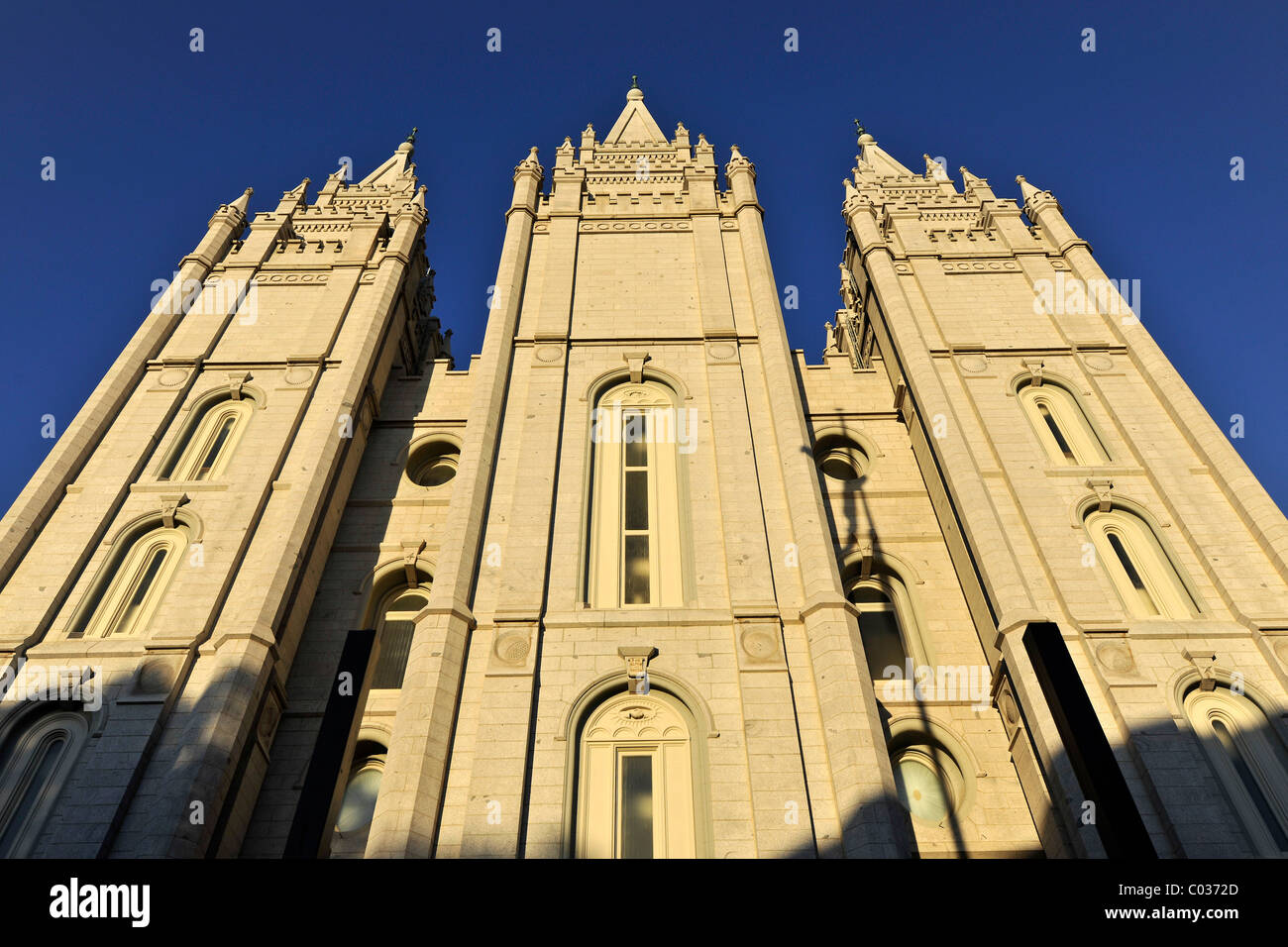 Rückseite des Tempels von die Kirche von Jesus Christus von Heiligen, Kirche Jesu Christi, Tempelplatz, Salt Lake City, Utah Stockfoto