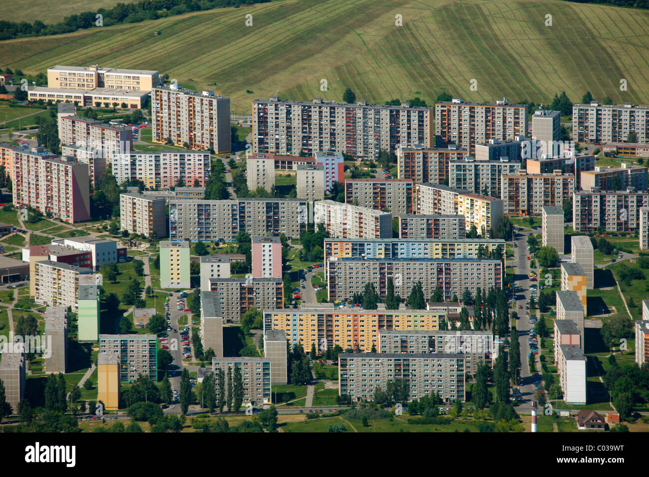 Luftaufnahme, vorgefertigte Gebäude, Wohngebiet, Liberec, Tschechische Republik, Europa Stockfoto