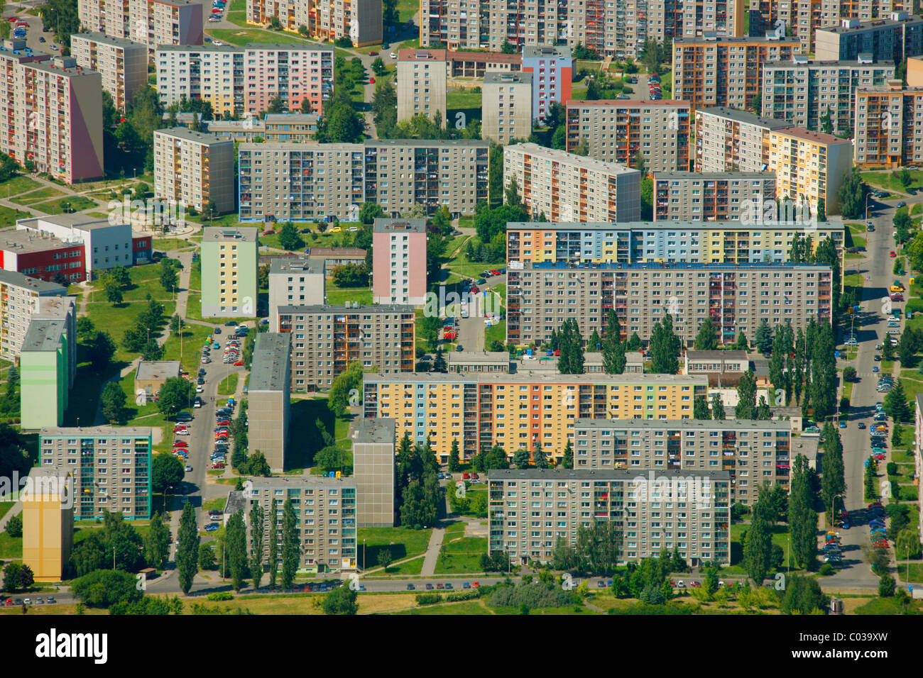 Luftaufnahme, vorgefertigte Gebäude, Wohn Bereich, Jilmova, Liberec, Tschechische Republik, Europa Stockfoto