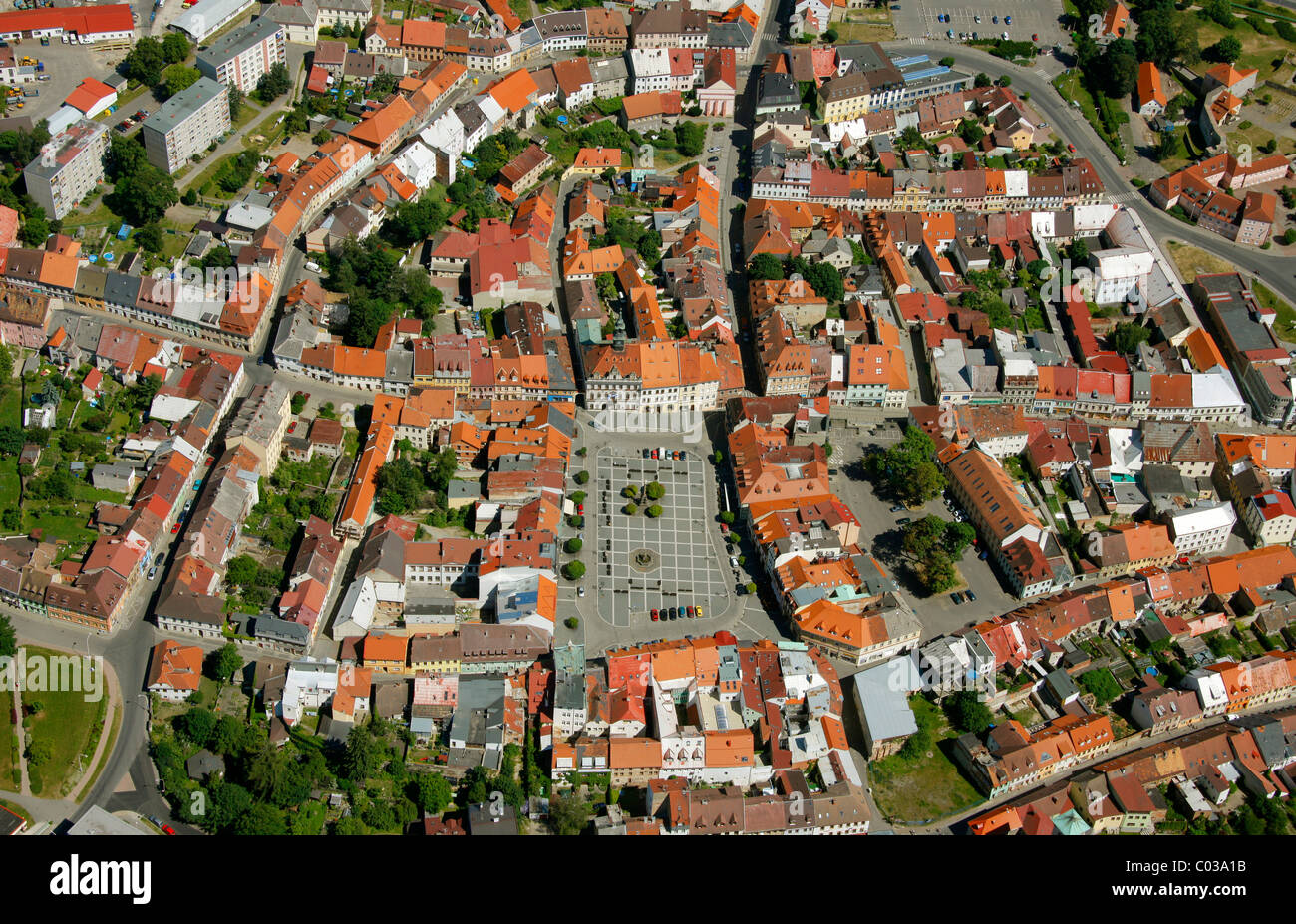 Luftbild, Marktplatz, Altstadt, Bezrucova, Liberec, Tschechische Republik, Europa Stockfoto