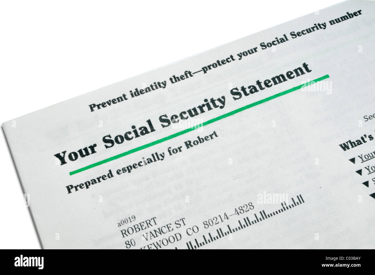 soziale Sicherheit Dokument Dloct oben Stockfoto