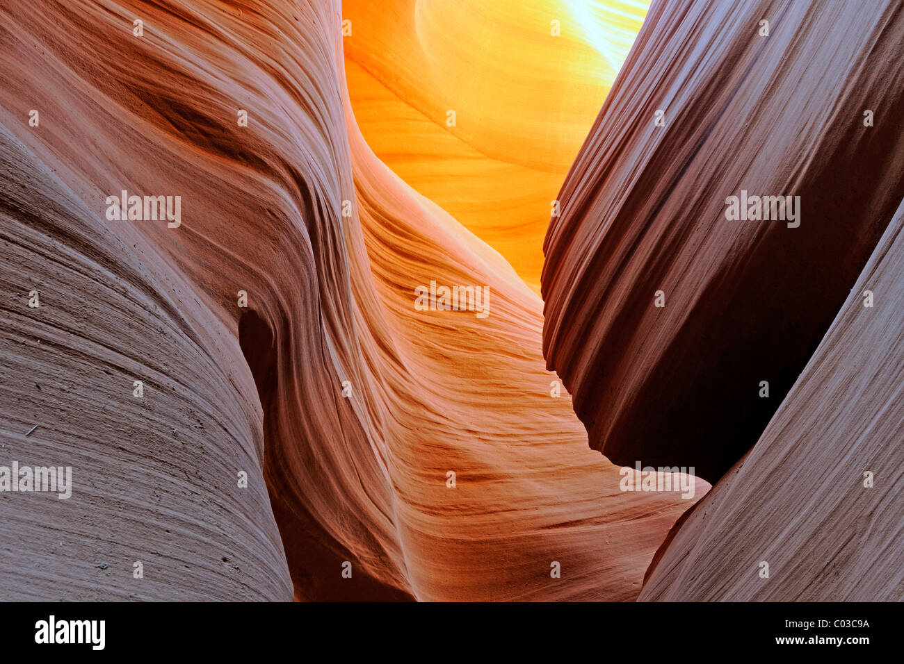 Geologische Formationen, Farben und Strukturen in der Antelope Slot Canyon, Arizona, USA Stockfoto