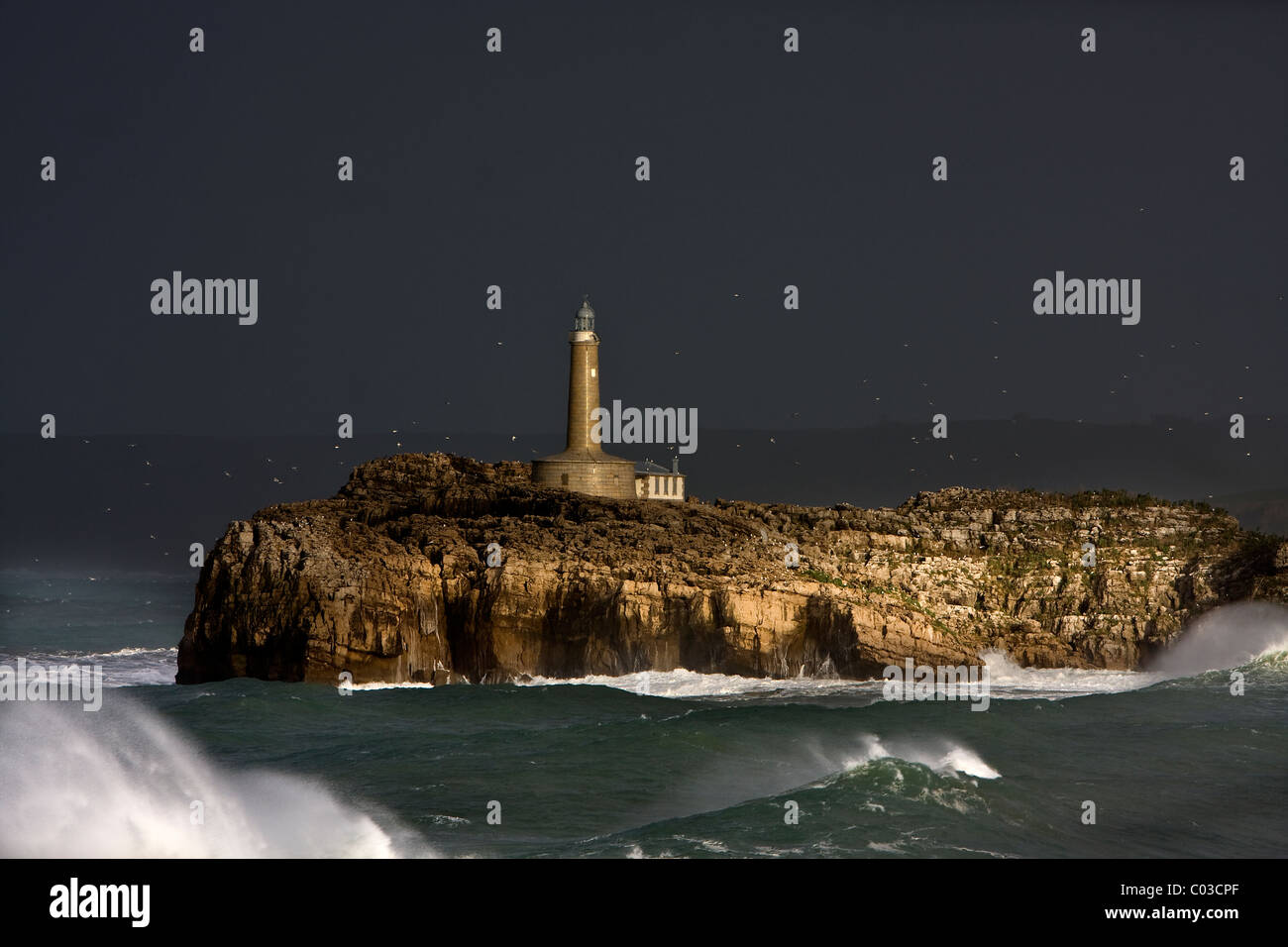 Isla de Mouro Ligthouse (Santander, Spanien) Stockfoto