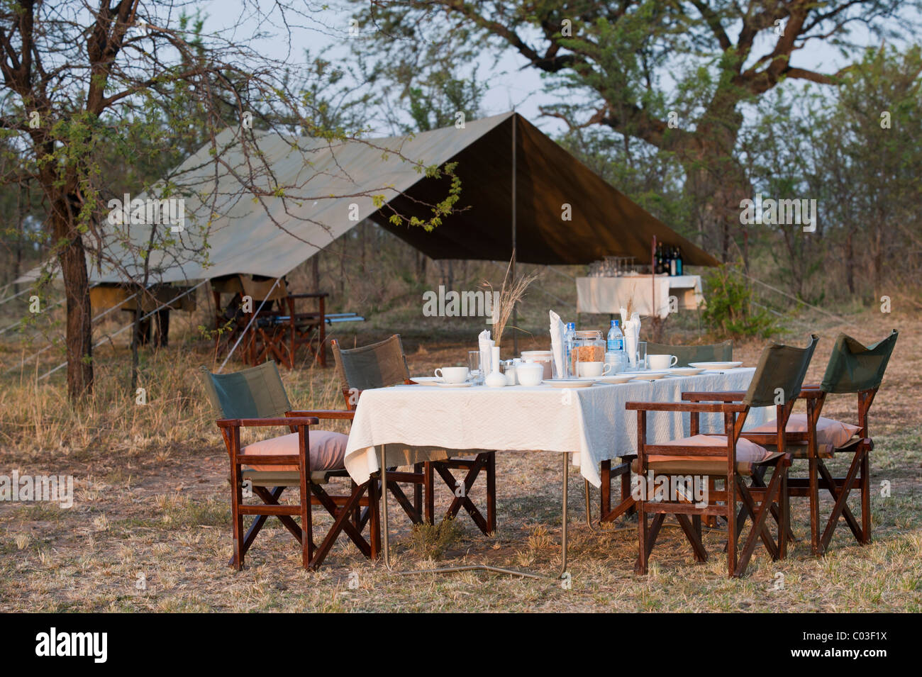 Elegante Luxus-Camp, Leben unter Leinwand, Serengeti, Tansania, Afrika Stockfoto