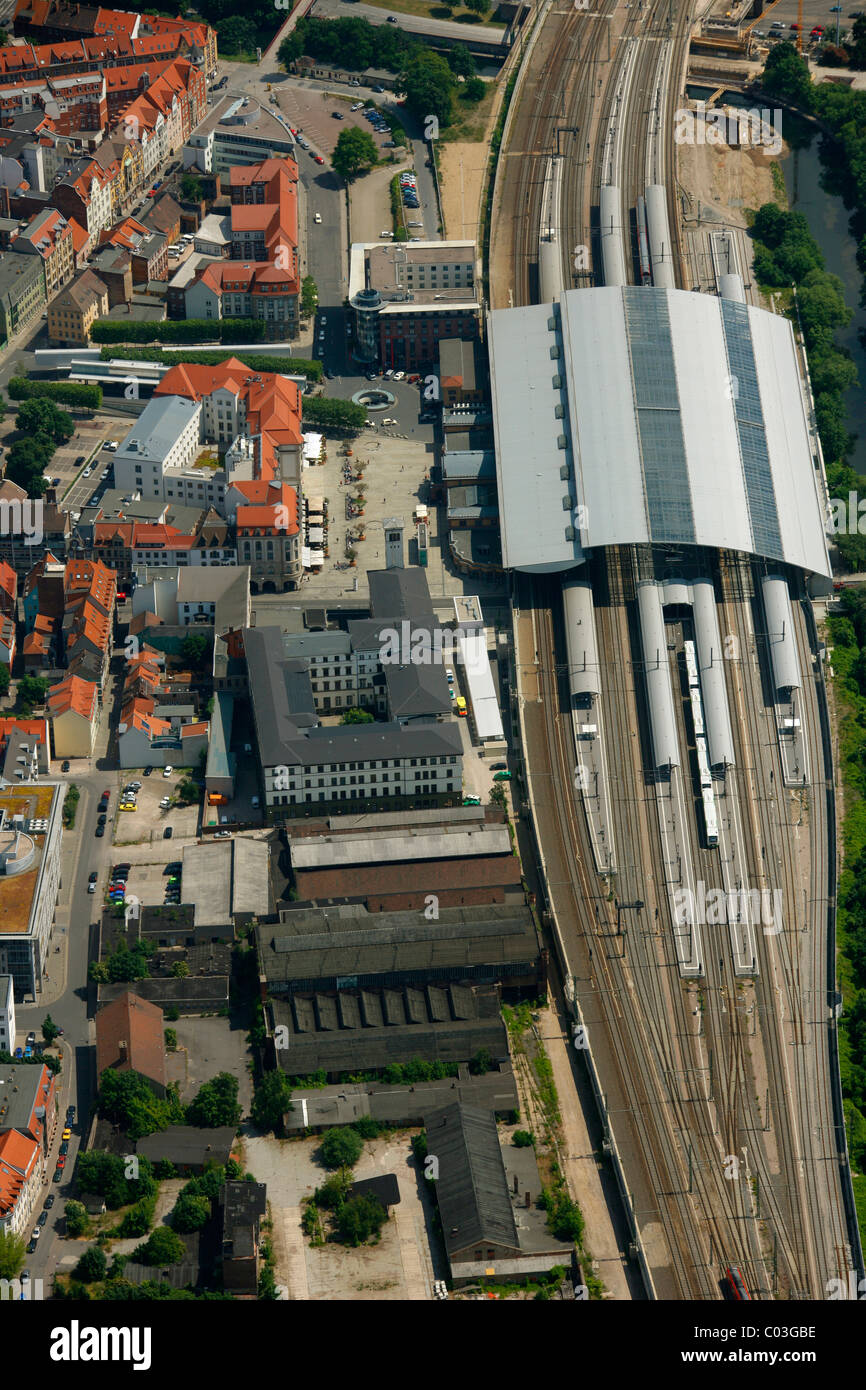 Luftbild, Hauptbahnhof, Richard-Breslau-Straße Straße, Erfurt, Thüringen, Deutschland, Europa Stockfoto