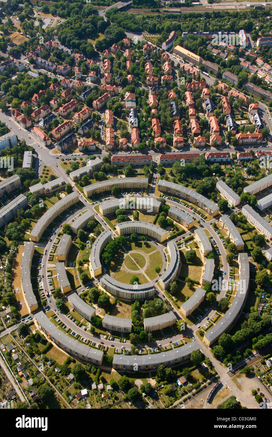 Luftaufnahme, Runde Wohnsiedlung, Loessnig, Connewitz, Leipzig, Sachsen, Deutschland, Europa Stockfoto