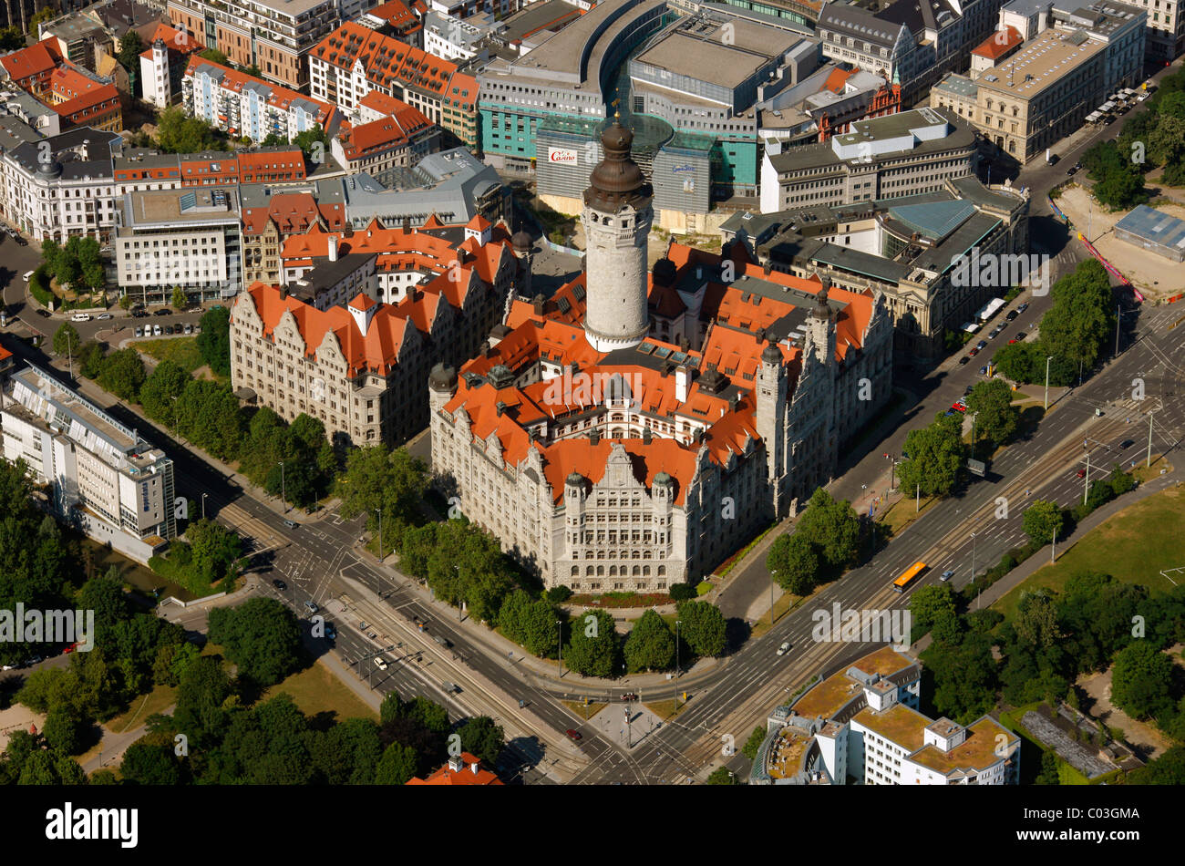 Luftaufnahme, New City Hall, Stadtverwaltung, Innenstadt, Leipzig, Sachsen, Deutschland, Europa Stockfoto