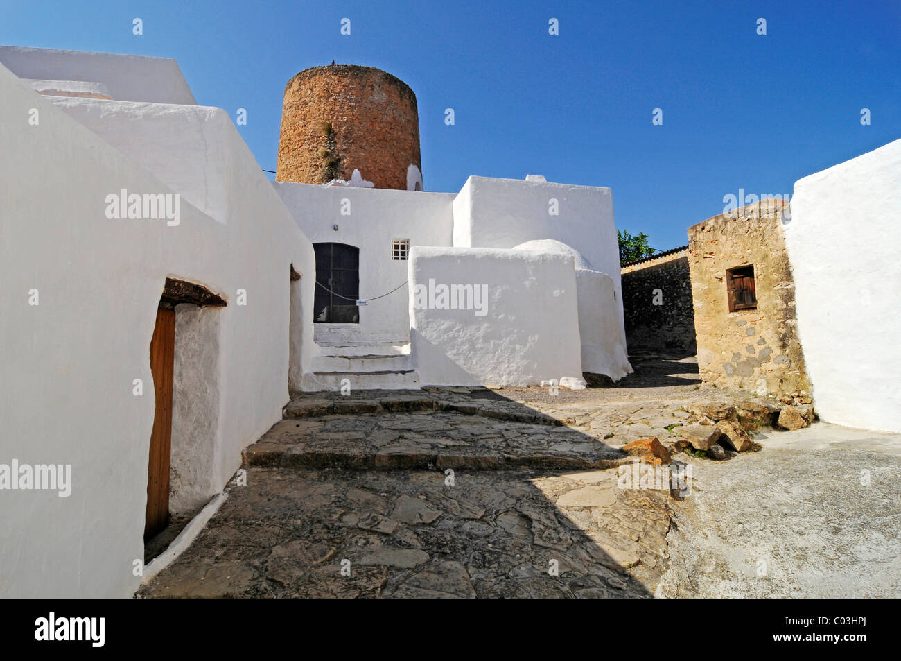 Caserio de Balafia, historische Wohnanlage, Siedlung, Wehrturm, Sant Llorenc, Ibiza, San Lorenzo, Pityusen Stockfoto