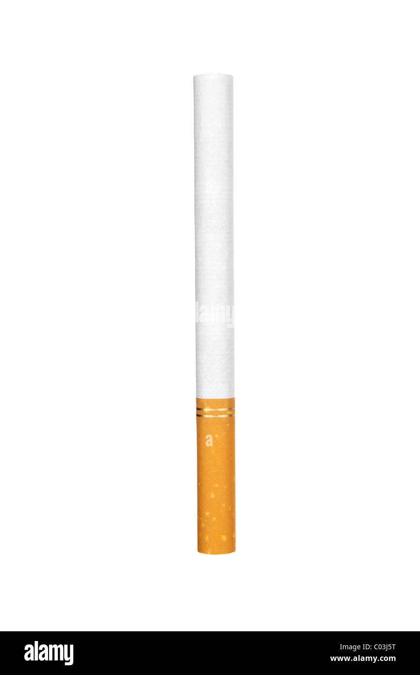 Eine unbeleuchtete Zigarette isoliert auf weiss Stockfoto