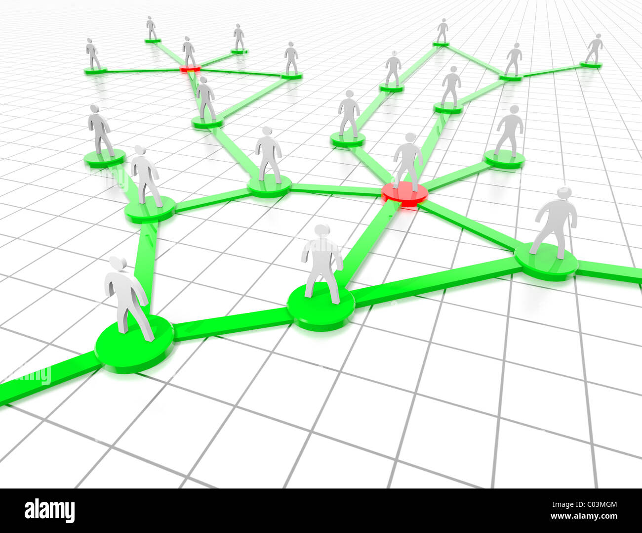 Soziales Netzwerk stilisierte Menschen auf ein grünes Netzwerk Stockfoto
