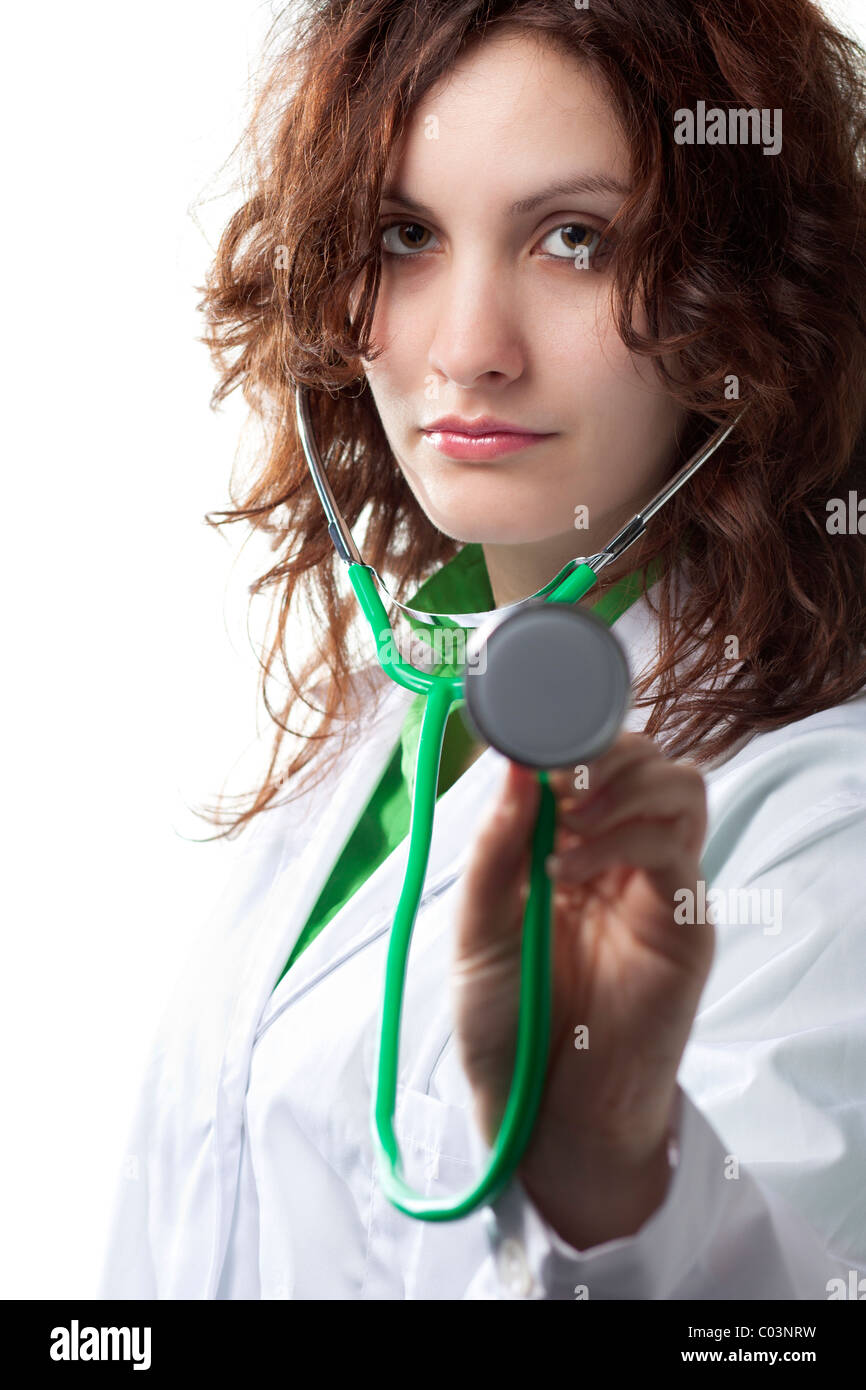 Frau Doktor mit Stethoskop Stockfoto