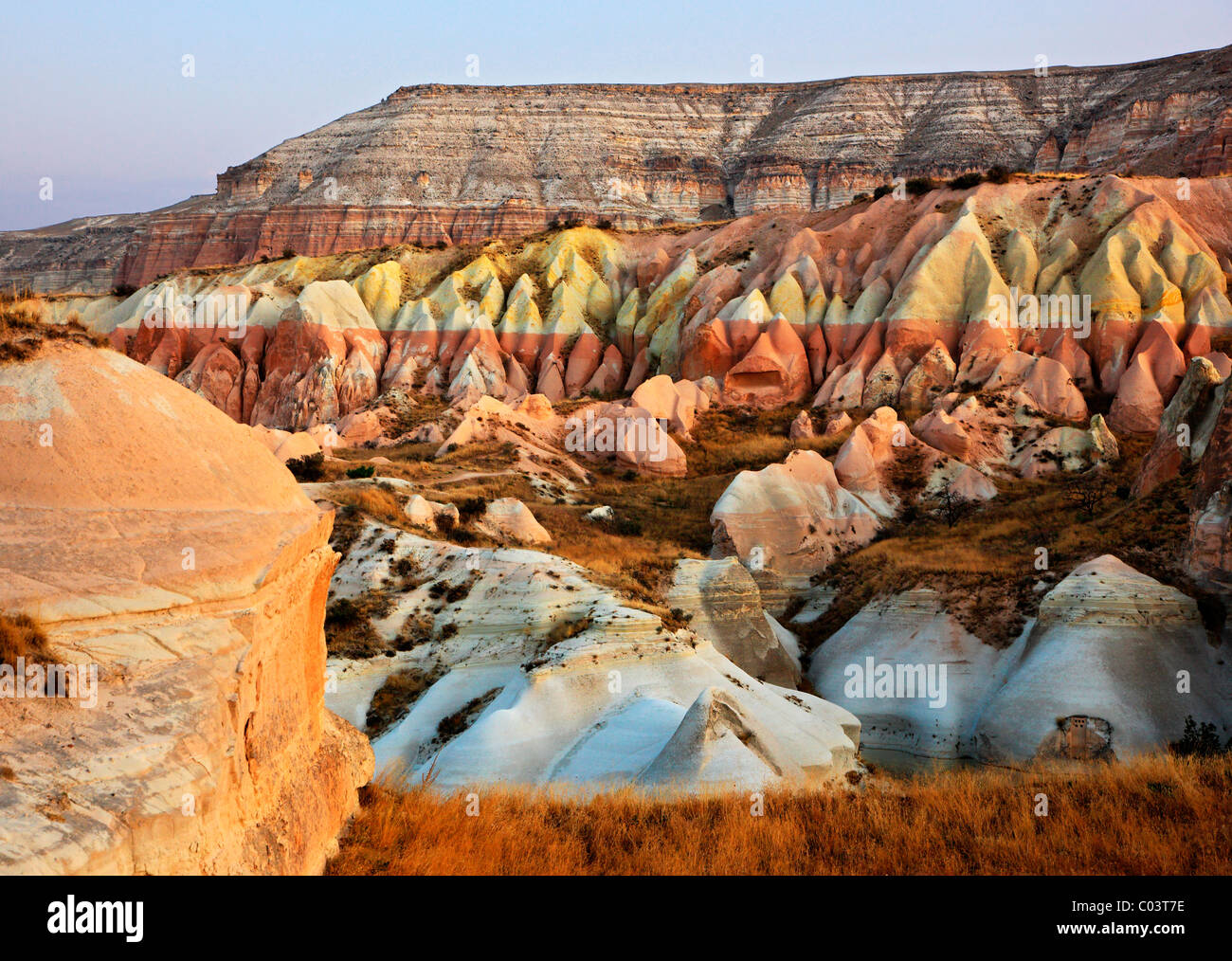 Große Auswahl an Formen, Formen und Farben in der Landschaft von Kappadokien, Nevsehir, Türkei. Aufgenommen während einer Ballonfahrt Stockfoto