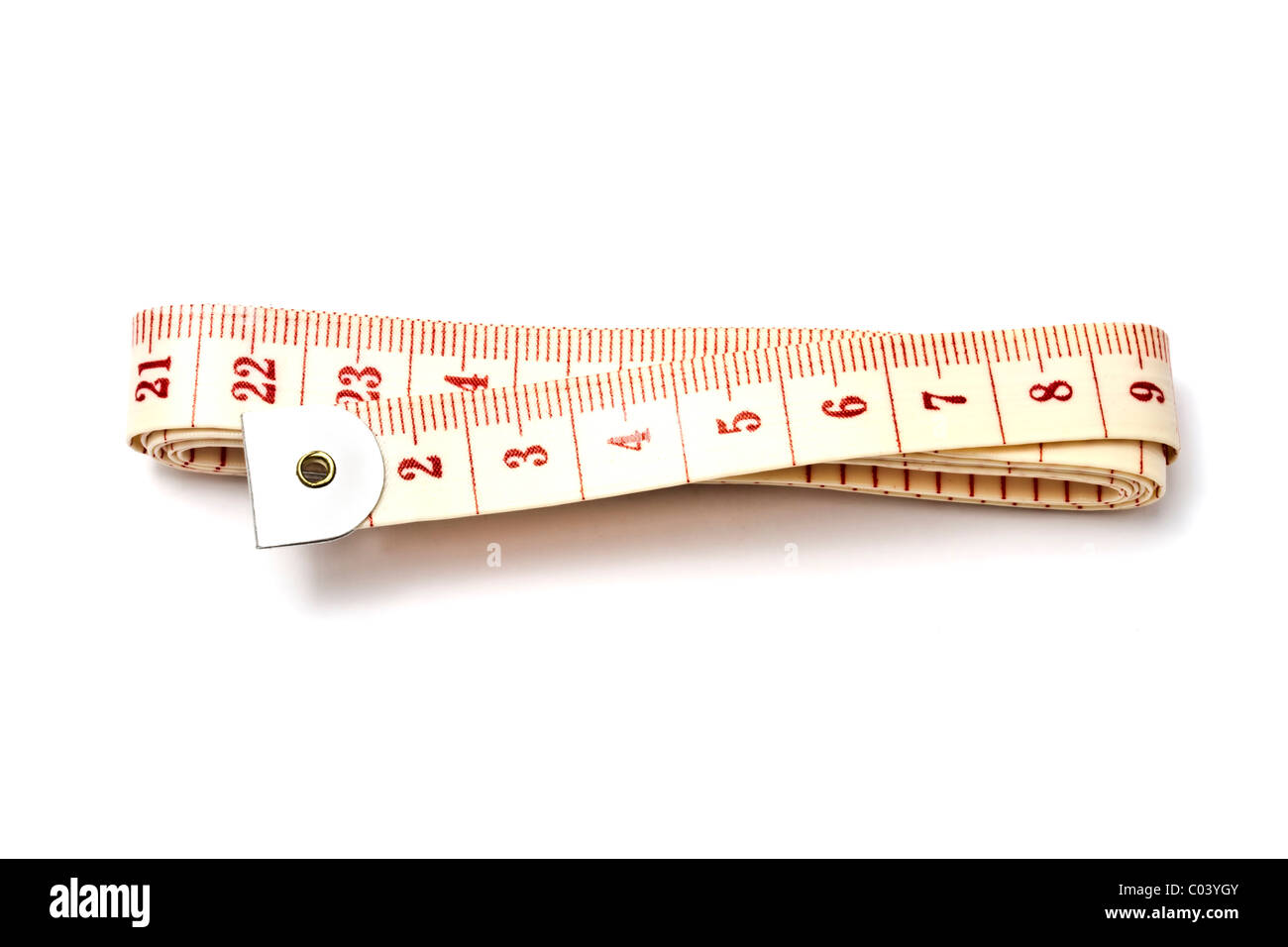 Maßband isoliert auf weißem Hintergrund Stockfoto