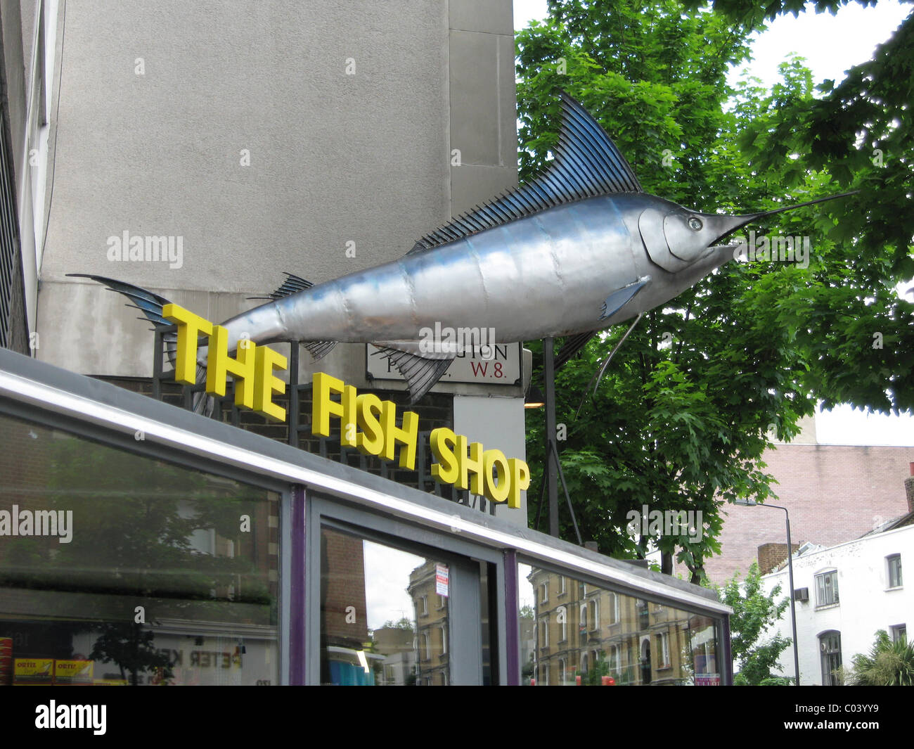 Die Fische shop anmelden Kensington Place London W8 Stockfoto