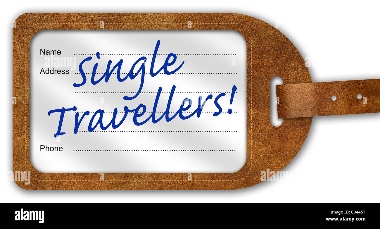 Koffer/Gepäck Label mit "Alleinreisende" geschrieben am Stockfoto