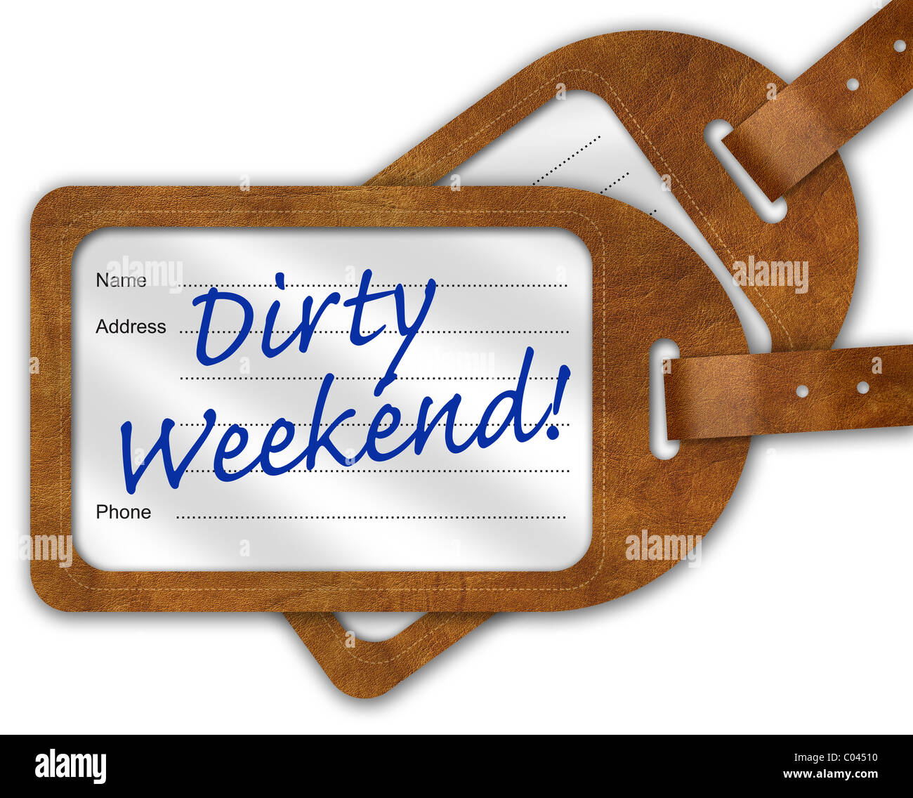 Koffer/Gepäck Label mit "Dirty Weekend" geschrieben am Stockfoto