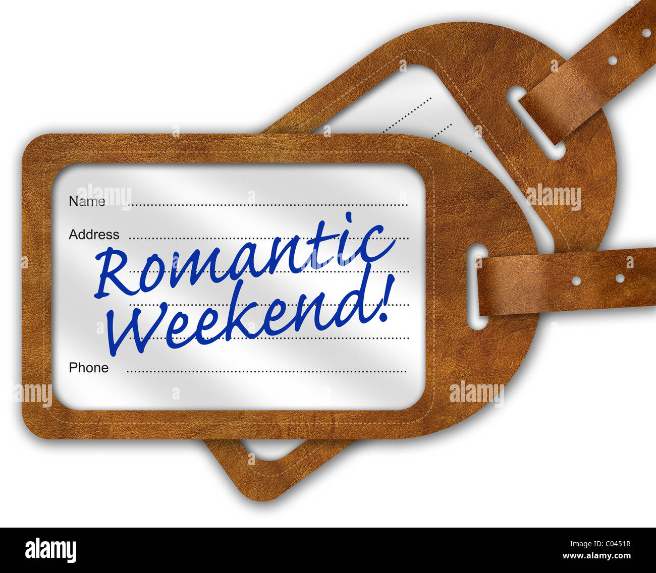 Koffer/Gepäck Label mit "Romantisches Wochenende" geschrieben am Stockfoto