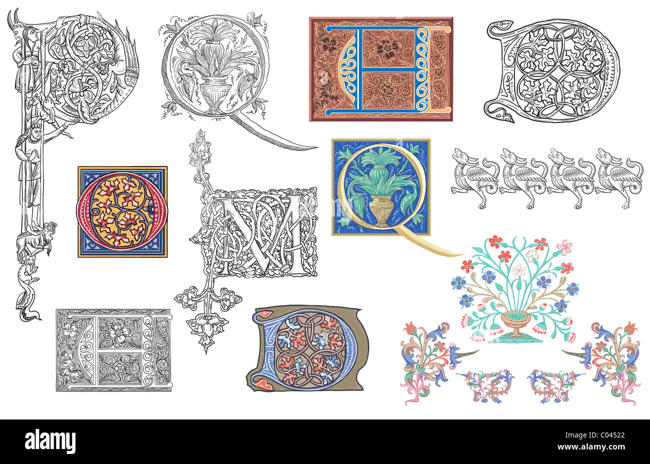 Vintage Initialen Buchstaben 'p' Q' d es bin 'e' Stockfoto