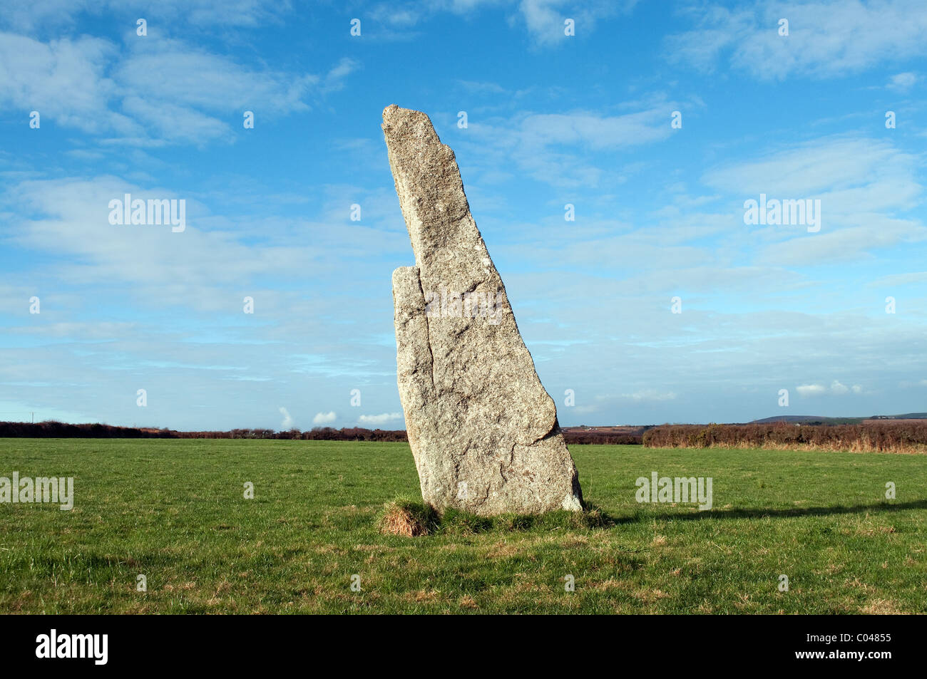 Die größte der beiden "Pipers Stones" in der Nähe von später in Cornwall, Großbritannien Stockfoto