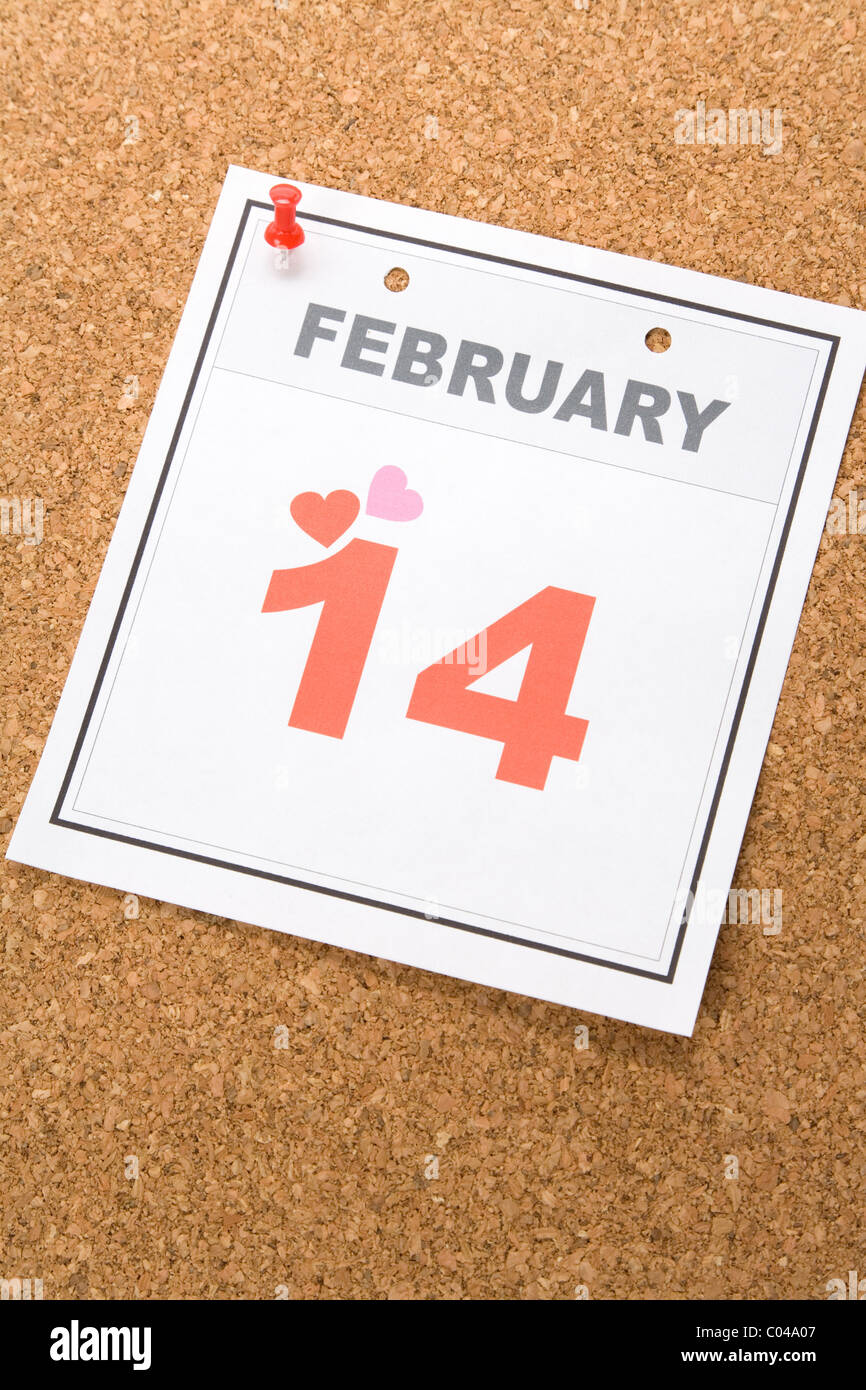 Valentinstag, Februar 14 Kalenderdatum für Hintergrund Stockfoto
