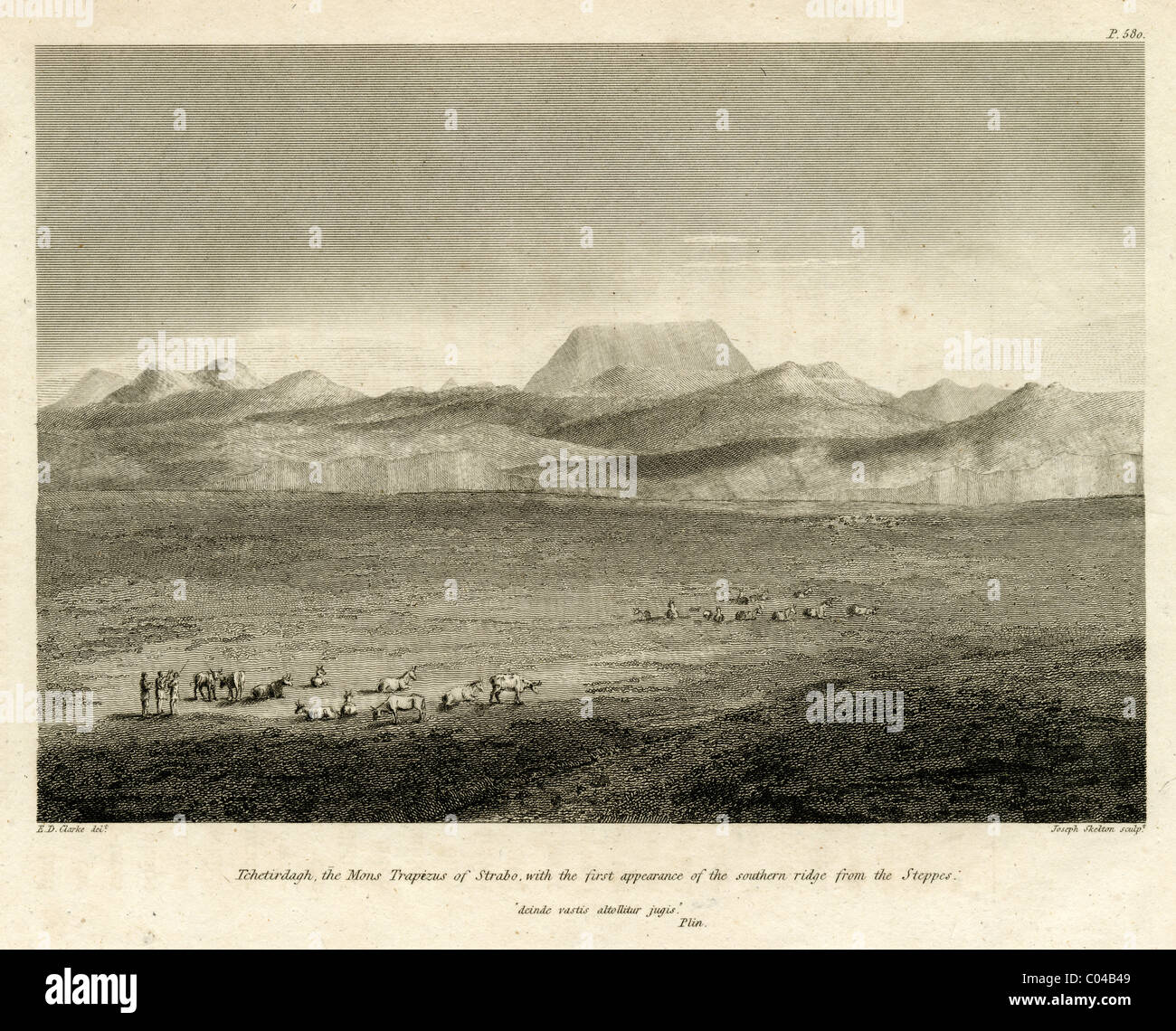 Ca. 1820 Gravur, "Tchetirdagh, Mons weiter von Strabo, mit ersten Auftritt von den südlichen Grat aus den Steppen." Stockfoto