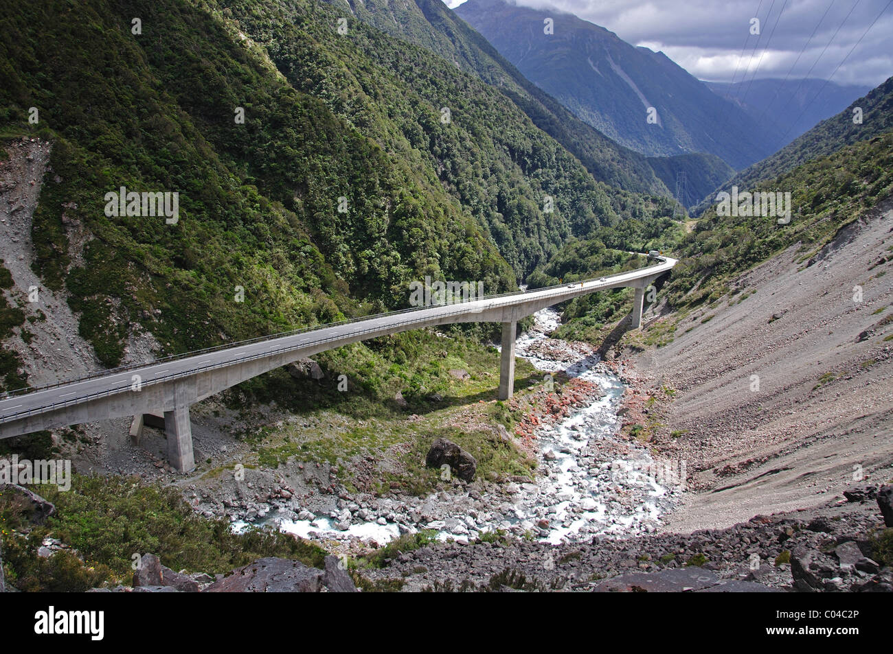 Otira Autobahn Viadukt, Arthurs Pass Nationalpark, Region Canterbury, Südinsel, Neuseeland Stockfoto