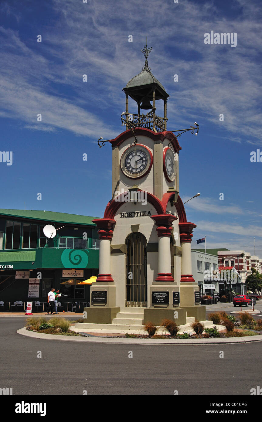Hokitika Memorial Clocktower, Weld Street, Hokitika, Westland-Distrikt, Region West Coast, Südinsel, Neuseeland Stockfoto