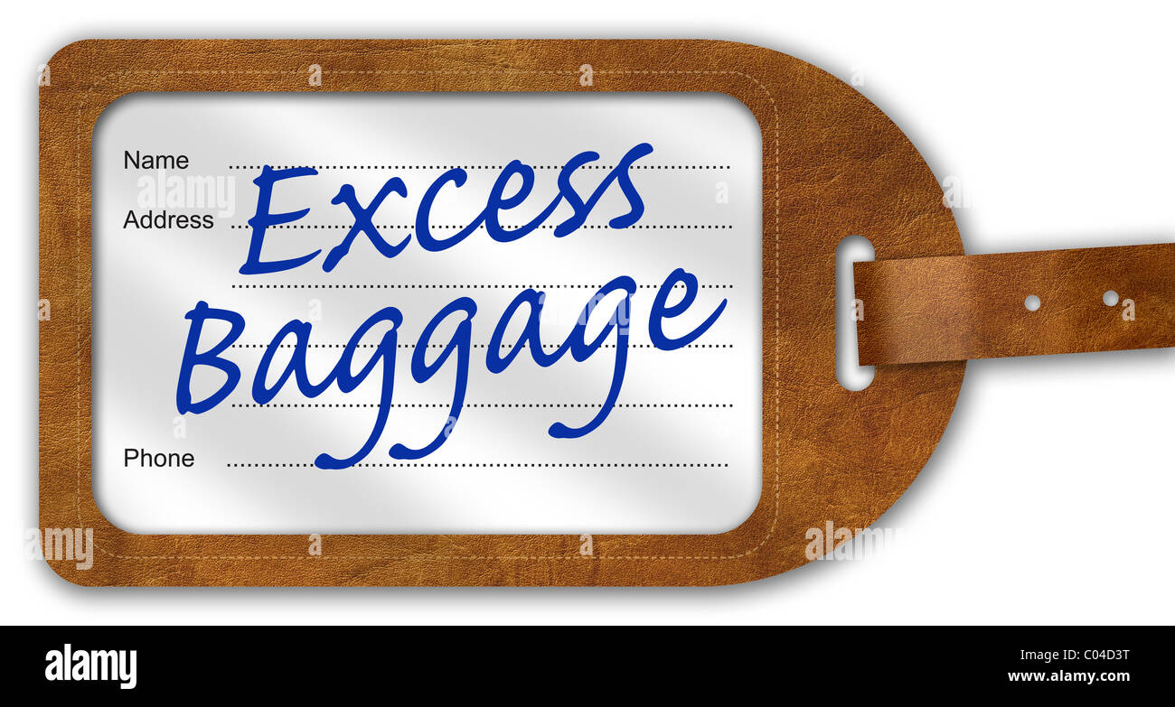 Koffer/Gepäck Label mit "Excess Baggage" geschrieben am Stockfoto