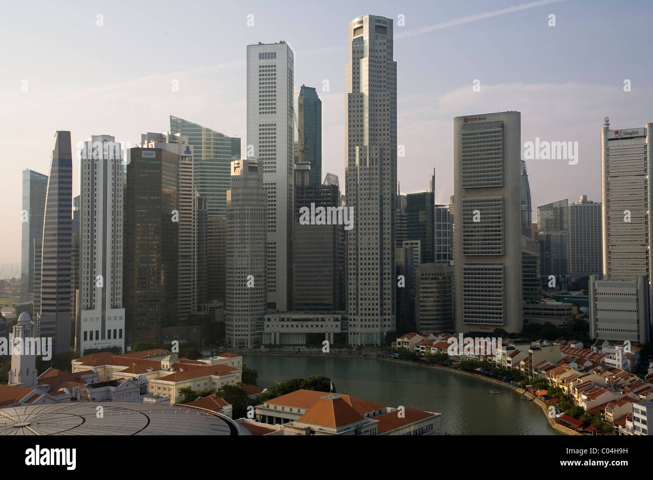 Skyline von Singapur Fluss & Stadt Stockfoto