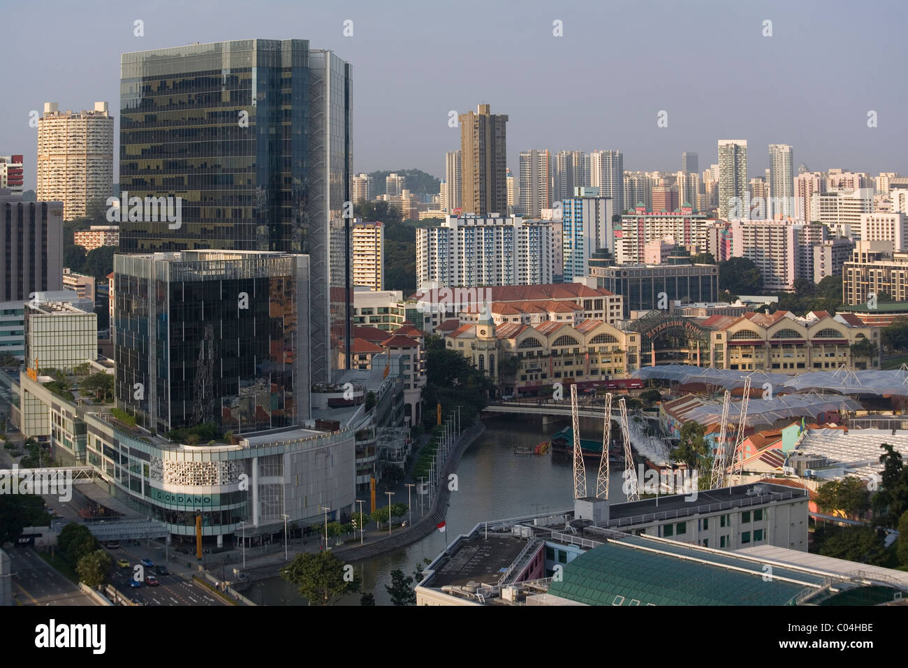 Singapur-Luftbild von Riverside Point & Stadt skyline Stockfoto